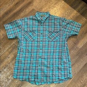 Ariat Men's Rebar Short-Sleeve Plaid Button-Down Shirt - Teal & Blue Size XL